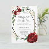 モダンゴールドとメルロットの幾何学的な結婚式の招待状 招待状 (スタンド正面)