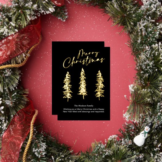 モダンゴールドのクリスマスツリー ホリデーカード 箔シーズンカード (インサイチュ)