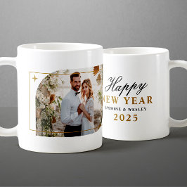 モダンゴールドのクリスマス+結婚式フォト コーヒーマグカップ