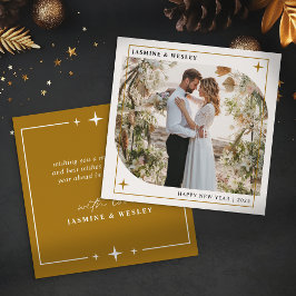 モダンゴールドのクリスマス+結婚式フォト シーズンカード