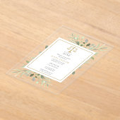 モダンゴールドのグリーンなロースクール卒業式 アクリル招待状 (レイダウン)