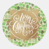 モダンゴールドのグリーンにクリスマスをおめでとう ラウンドシール (正面)