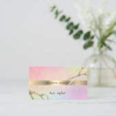 モダンゴールドのコンフェティのはさみ ホログラム 名刺 (スタンド正面)