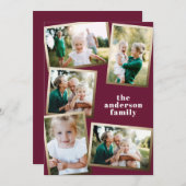 モダンゴールドのマルチ写真ファミリーハolidayカード (正面/裏面)