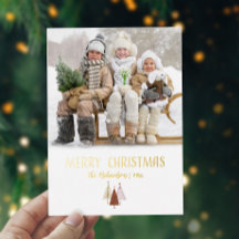 モダンゴールドの上品なクリスマス筆記体フォントの写真入り
