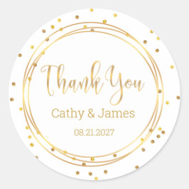 モダンゴールドの円形と紙吹雪の感謝 ラウンドシール