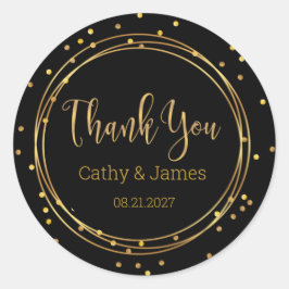 モダンゴールドの円形と紙吹雪のThank You ラウンドシール