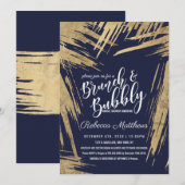 モダンゴールドの筆致 ネイビーブルーのおしゃれなブランチ＆バブルリー 招待状 (正面/裏面)