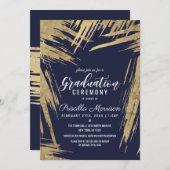 モダンゴールドの筆致 ネイビーブルーのシックな卒業式 招待状 (正面/裏面)