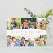 モダンゴールドのMerry and Bright 6枚の写真のクリスマス シーズンカード (スタンド正面)
