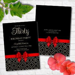 モダンゴールドエジプト幾何学 赤いリボン 30歳の誕生日 招待状
