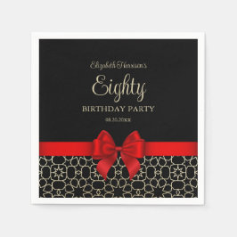 モダンゴールドエジプト幾何学 赤いリボン 80歳の誕生日 スタンダードカクテルナプキン