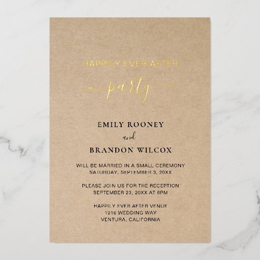 モダンゴールドエレガントラスティックウェディングレセプション 箔招待状 (正面)