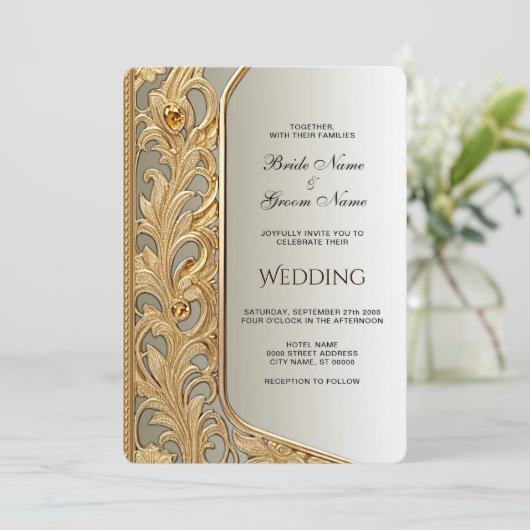 モダンゴールドオルネート結婚式招待状 招待状 (スタンド正面)