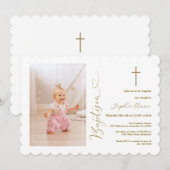 モダンゴールドガール フォトカリグラフィー 洗礼 招待状 (正面/裏面)