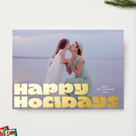 モダンゴールドクリスマスタイポグラフィーフォト 箔シーズンカード