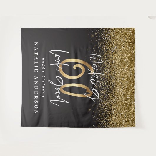 モダンゴールドグリッター60歳誕生日パーティー飾り タペストリー (正面(横))