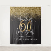 モダンゴールドグリッター60歳誕生日パーティー飾り タペストリー (正面)