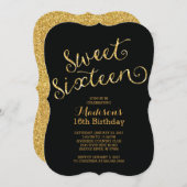 モダンゴールドグリッター スイートシックスティーン 誕生日パーティー 招待状 (正面/裏面)