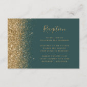 モダンゴールドグリッター ダークグリーン ウェディングレセプション エンクロージャーカード (正面)
