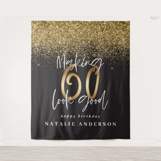 モダンゴールドグリッター 60歳の誕生日パーティー飾り タペストリー (正面)