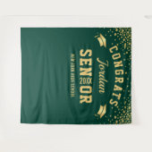 モダンゴールドグリーン卒業写真ブース背景 タペストリー (正面(横))