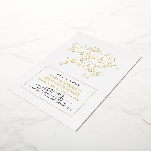 モダンゴールドサプライズ結婚記念日 箔招待状 (回転した状態)