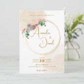 モダンゴールドサークルフラワーウェディング 招待状 (スタンド正面)