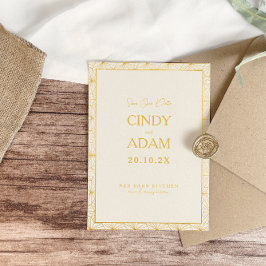 モダンゴールドジオメトリックフレームウェディング セーブザデート