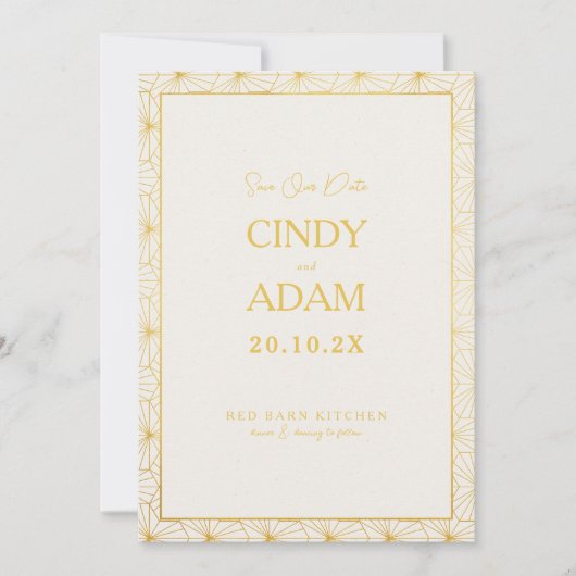 モダンゴールドジオメトリックフレームウェディング セーブザデート (正面)