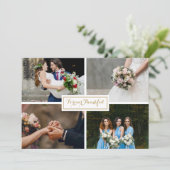 モダンゴールドスクリプトウェディングフォトコラージュ サンキューカード (スタンド正面)