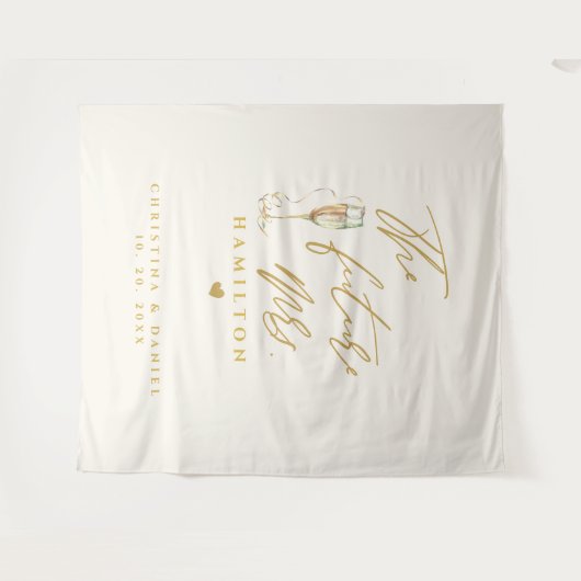 モダンゴールドスクリプトタイポグラフィーウェディング タペストリー (正面(横))