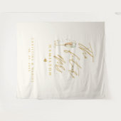 モダンゴールドスクリプトタイポグラフィー結婚式 タペストリー (正面(横))