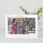 モダンゴールドスクリプトハッピーホリデイズ家族写真 シーズンカード (スタンド正面)