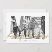 モダンゴールドスクリプトハッピーホリデーズ写真オーバーレイ シーズンカード (正面)