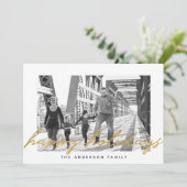 モダンゴールドスクリプトハッピーホリデーズ写真オーバーレイ シーズンカード (スタンド正面)