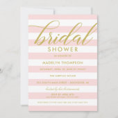 モダンゴールドスクリプトピンクストライプ ブライダルシャワー 招待状 (正面)