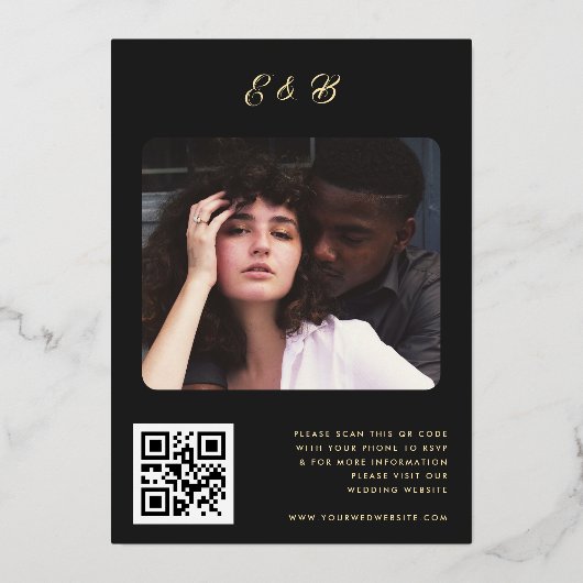 モダンゴールドスクリプトモノグラムオールインワンウェディング 箔招待状 (裏面)