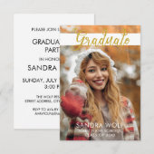 モダンゴールドスクリプト写真卒業式 招待状 (正面/裏面)