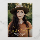 モダンゴールドスクリプト写真卒業発表 箔招待状 (正面)