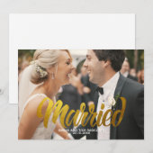 モダンゴールドスクリプト結婚写真ありがとう 招待状 (正面/裏面)