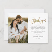 モダンゴールドスクリプト2枚の写真の結婚式 サンキューカード (正面)