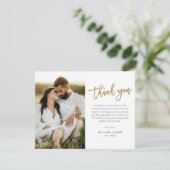 モダンゴールドスクリプト2枚の写真の結婚式 サンキューカード (スタンド正面)