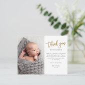 モダンゴールドスクリプト2枚組写真ベイビー サンキューカード (スタンド正面)