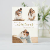 モダンゴールドスクリプト3枚写真コラージュクリスマスカード 招待状 (スタンド正面)