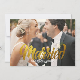 モダンゴールドスクリプト 結婚フォトサンクスギフト 招待状