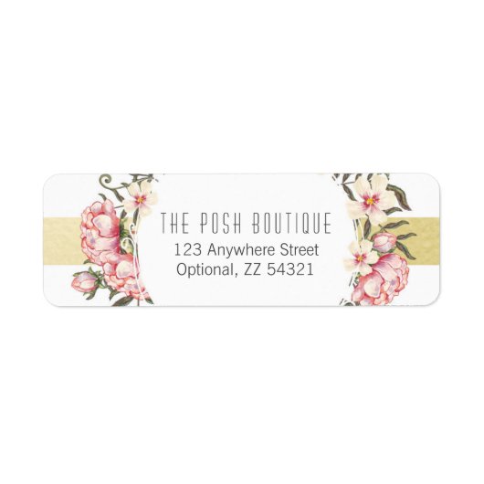 モダンゴールドストライプの花束 リターンアドレス ラベル (正面)