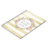 モダンゴールドストライプ & ピンクフラワーローズの花輪 ノートブック (左側)