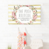 モダンゴールドストライプ & ピンクフラワーローズの花輪 横断幕 (インサイチュ)