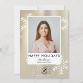 モダンゴールドスノーフレークノータリーホリデー写真 シーズンカード (正面)